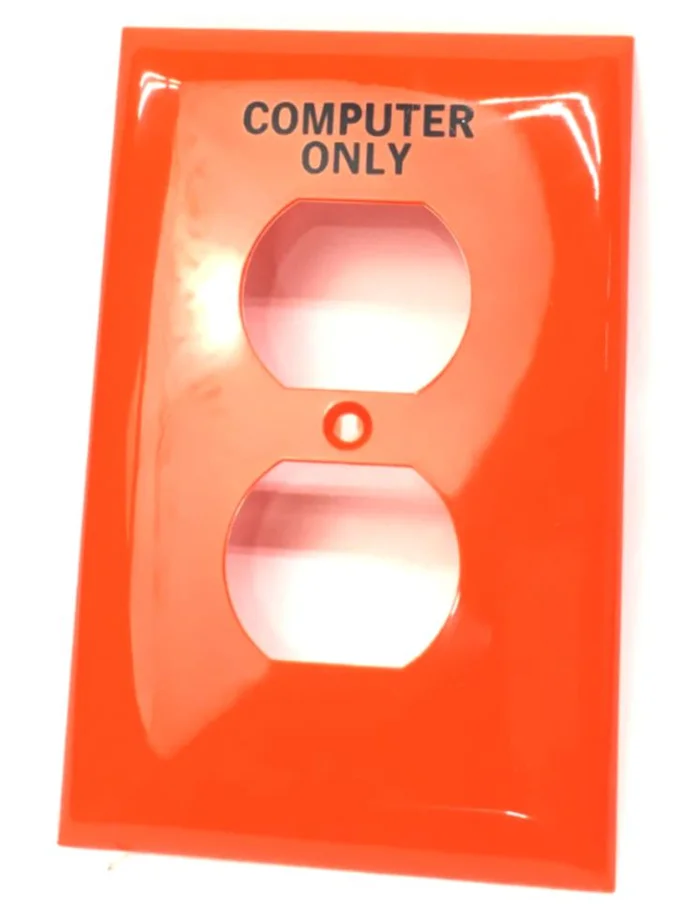 1-Gang Duplex Device Receptacle Wallplate, Stamped Computer Only, Orange NOS