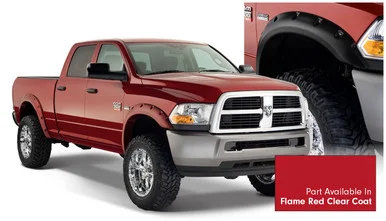 16-18 Ram 2500/3500 4pc Set Pocket/Rivet Style Painted Fender Flares Flame Red Clear Coat Smooth Finish – Bushwacker Flares