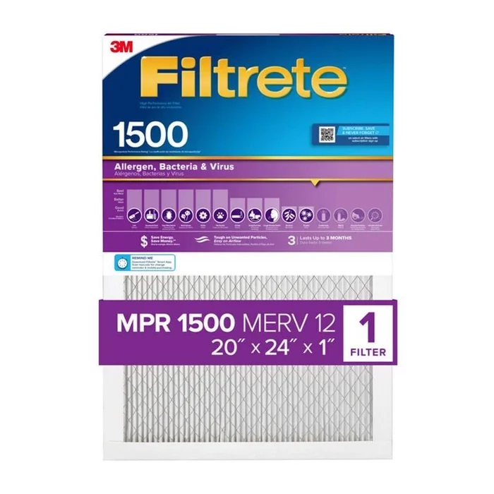 3M – 2026DC-4 – Filtrete 20 in. W X 24 in. H X 1 in. D 12 MERV Pleated Air Filter 1 pk