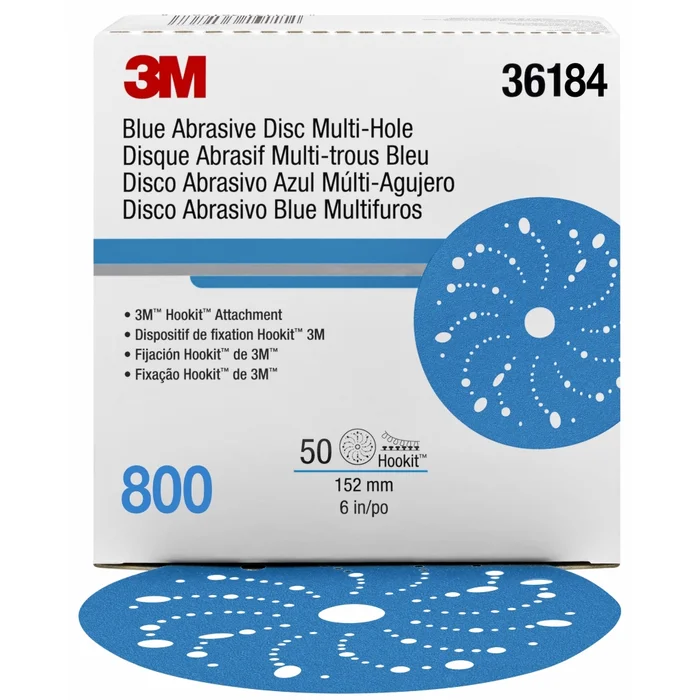 3M – 36184 – Hookit Blue Abrasive Disc Multi-Hole 6 in, 800, 50/box – UU004899835