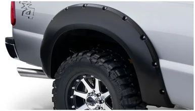 99-10 Ford F250SD/F350SD 60in Bed Rear 2pc Pocket/Rivet Style Fender Flares Black Smooth Finish – Bushwacker Flares