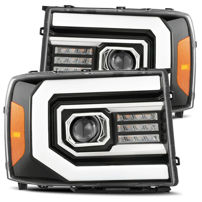 AlphaRex 07-13 GMC Sierra PRO-Series Projector Headlights Plank Style Design Gloss Black w/ Activation Sequential Signal – 880605