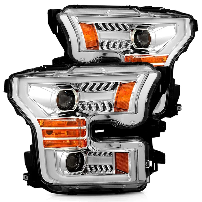 AlphaRex 15-17 Ford F-150 17-20 Ford F-150 Raptor PRO-Series Projector Headlights Plank Style Design Chrome w/ Activation Sequential Signal – 880157