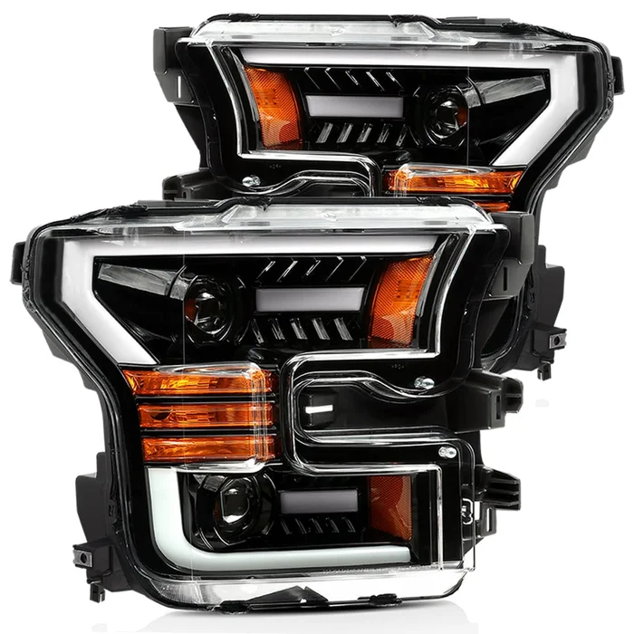 AlphaRex 15-17 Ford F-150 17-20 Ford F-150 Raptor PRO-Series Projector Headlights Plank Style Design Gloss Black w/ Activation Sequential Signal – 880158