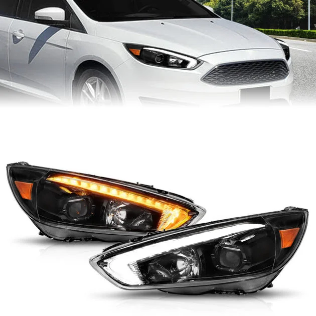 ANZO 15-18 Ford Focus Projector Headlights – w/ Light Bar Switchback Black Housing