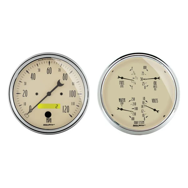 Autometer 5 inch Antique Beige 2 Piece Gauge Kit – Quad & Speedometer – 1803