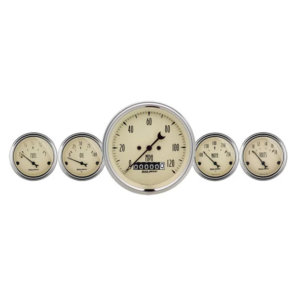 Autometer Antique Beige 5 Piece Kit 3-3/8in & 2-1/16 Elec. Speedometer Gauges – 1840