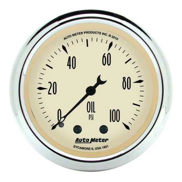 Autometer Antique Beige 52.4mm 0-100 PSI Mechanical Oil Pressure Gauge – 1821