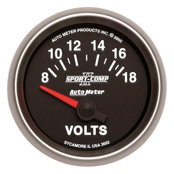 Autometer Sport-Comp II 52mm 8-18 Volt Short Sweep Electronic Voltmeter – 3692