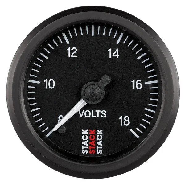 Autometer Stack 52mm 8-18V Pro Stepper Motor Battery Voltage Gauge – Black – ST3316