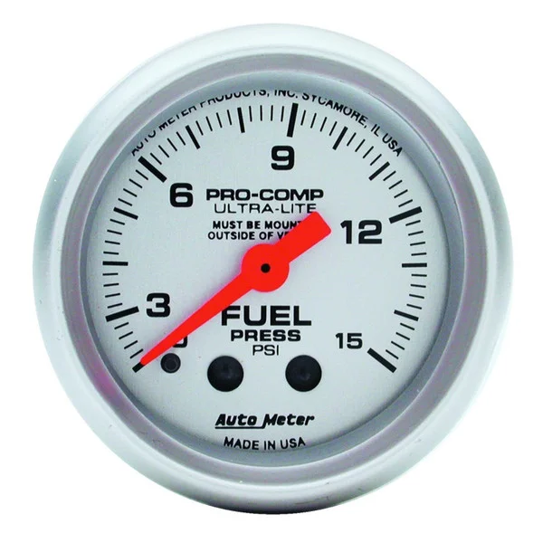 Autometer Ultra-Lite 2-1/16in 0-15 PSI Mechanical Fuel-Pressure Gauge w/ Isolator – 4313