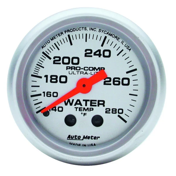 Autometer Ultra-Lite 52mm 140-280 Deg F Mechanical Water Temp Gauge – White – 4331