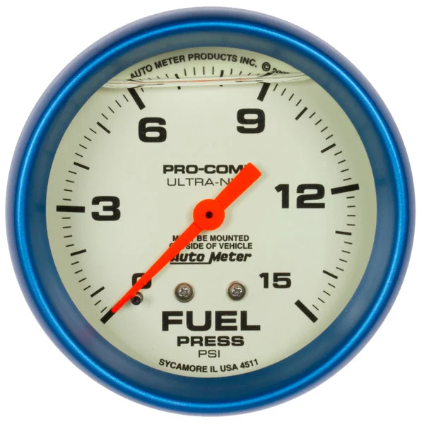 Autometer Ultra-Nite 2-5/8in 15psi Mechanical Glow In The Dark Fuel Pressure Gauge – 4211