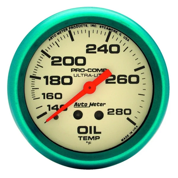Autometer Ultra-Nite 66.7mm 140-280 Deg. F Mechanical Glow In The Dark Oil Temp Gauge – 4541