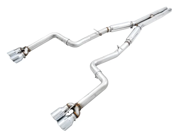AWE Track Edition Exhaust for 15+ Challenger 6.4 / 6.2 SC – Chrome Silver Quad Tips – 3015-42136