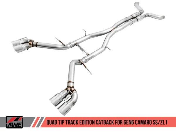 AWE Tuning 16-19 Chevy Camaro SS Resonated Cat-Back Exhaust -Track Edition (Quad Chrome Silver Tips) – 3015-42090