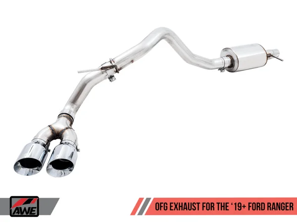 AWE Tuning 2019+ Ford Ranger 0FG Performance Exhaust System w/Chrome Silver Tips & Bash Guard – 3015-22072