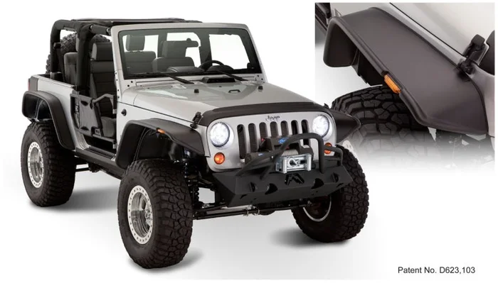 Bushwacker 07-18 Jeep Wrangler Flat Style Flares 4pc Fits 2-Door Sport Utility Only – Black