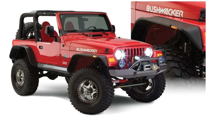 Bushwacker Front and Rear Jeep Wrangler Flat Fender Flares, Black – 10920-07