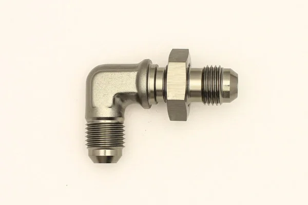 DeatschWerks 6AN Male Flare To 6AN Male Flare Bulkhead Adapter 90-Degree (Incl. Nut) – 6-02-0710