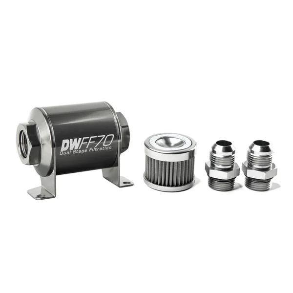 DeatschWerks Stainless Steel 10AN 40 Micron Universal Inline Fuel Filter Housing Kit (70mm) – 8-03-070-040K-10