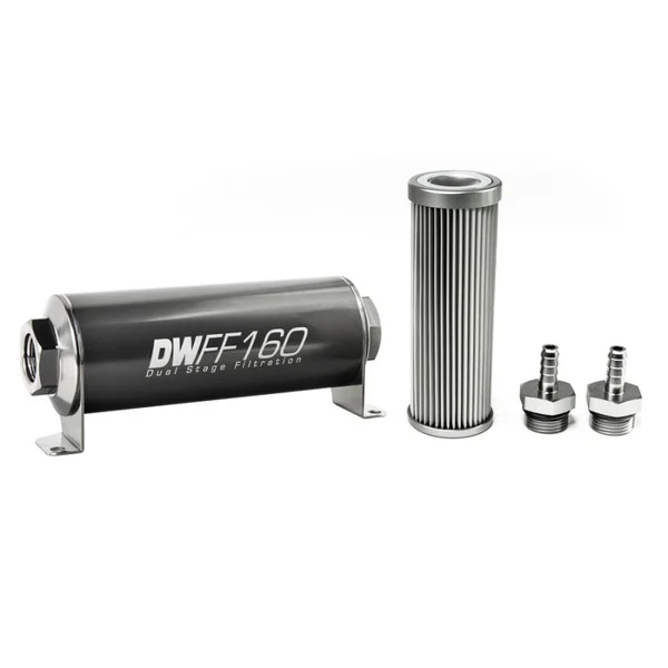 DeatschWerks Stainless Steel 5/16in 10 Micron Universal Inline Fuel Filter Housing Kit (160mm) – 8-03-160-010K-516