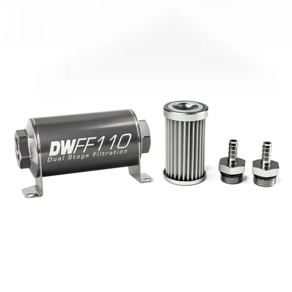 DeatschWerks Stainless Steel 5/16in 5 Micron Universal Inline Fuel Filter Housing Kit (110mm) – 8-03-110-005K-516