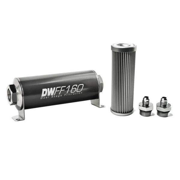 DeatschWerks Stainless Steel 6AN 10 Micron Universal Inline Fuel Filter Housing Kit (160mm) – 8-03-160-010K-6