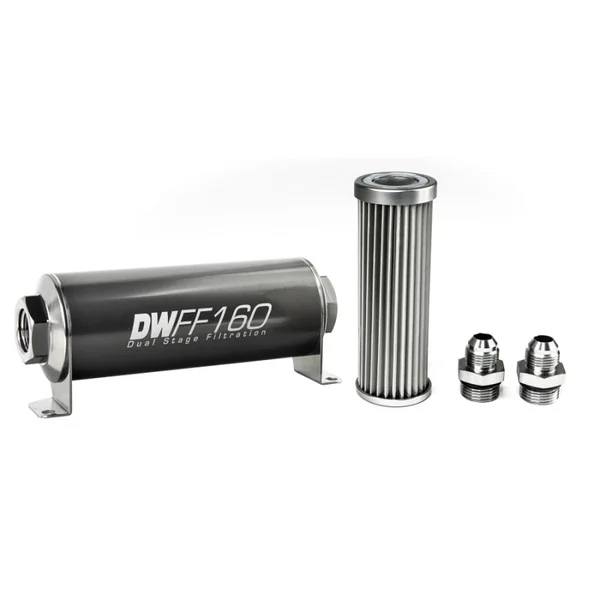 DeatschWerks Stainless Steel 8AN 5 Micron Universal Inline Fuel Filter Housing Kit (160mm) – 8-03-160-005K-8
