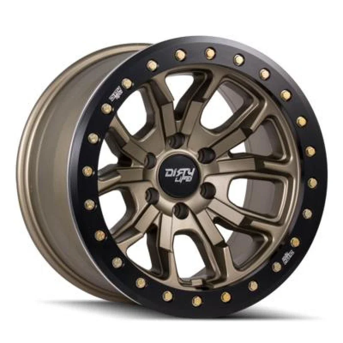 Dirty Life 9303 DT-1 17×9 / 5×127 BP / -12mm Offset / 78.1mm Hub Satin Gold Wheel – Sim. Beadlock