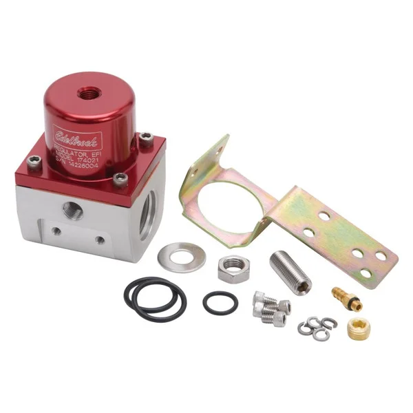 Edelbrock Fuel Pressure Regulator EFI 180 GPH 35-90 PSI -10In/Out -6 Return Red/Clear – 174021