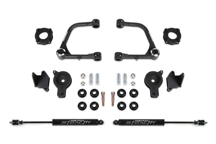 Fabtech UCA Kit, 3 in. Lift w/ Uniballs and Fr Shk Spcrs and Remote Reservoir Air Bag Spcrs and Remote Reservoir Stealth For 22 Tundra 4WD. – K7089M