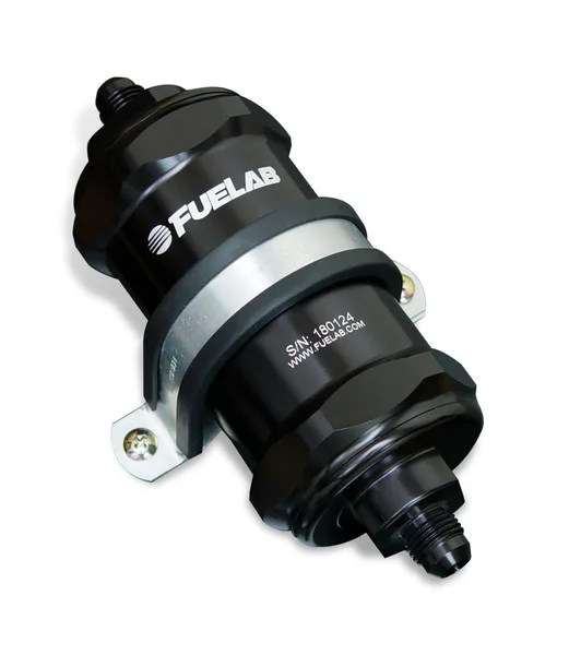 Fuelab 818 In-Line Fuel Filter Standard -12AN In/-6AN Out 100 Micron Stainless – Black – 81820-1-12-6
