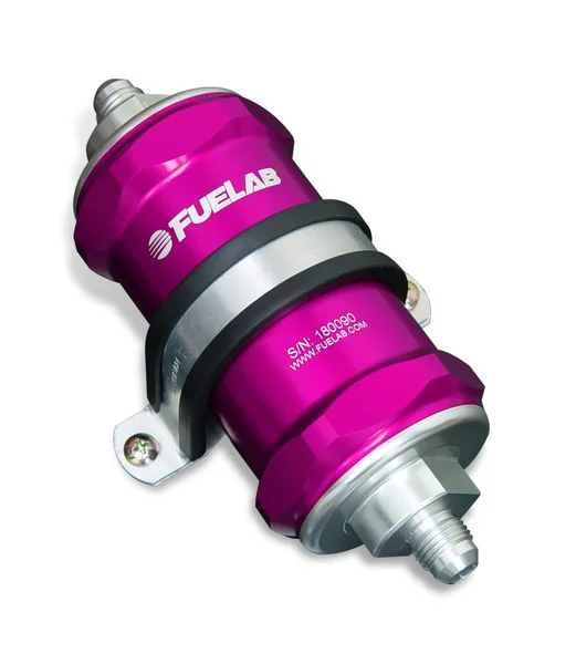 Fuelab 818 In-Line Fuel Filter Standard -12AN In/-8AN Out 40 Micron Stainless – Purple – 81810-4-12-8