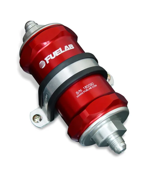 Fuelab 818 In-Line Fuel Filter Standard -6AN In/-8AN Out 100 Micron Stainless – Red – 81820-2-6-8