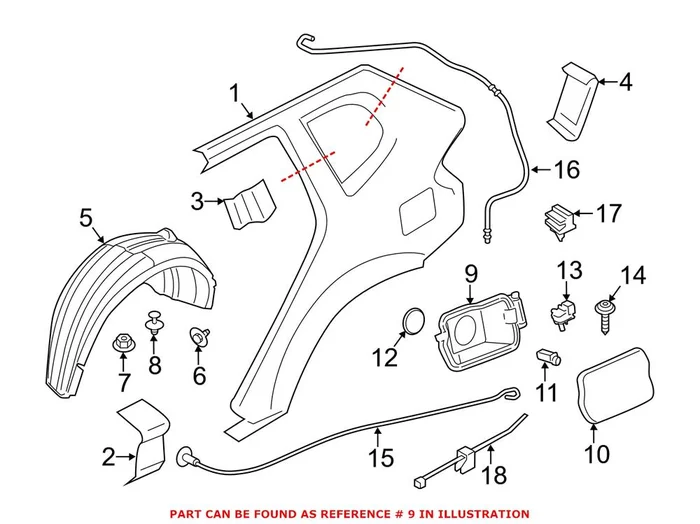 Genuine BMW 51177213035 – Fuel Filler Housing (Rear)