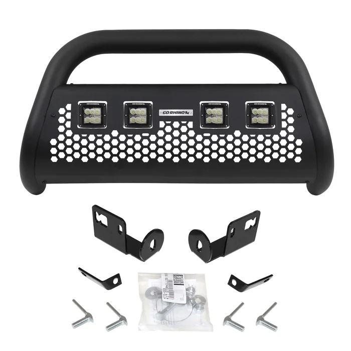 Go Rhino RC2 Bull Bar w/Mounting Brackets, Four 3″ Cube Lights Kit, Textured Black – 55194LT