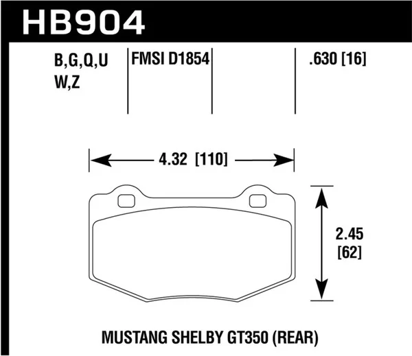 Hawk 15-17 Ford Mustang Shelby GT350/GT350R HP+ Rear Brake Pads – HB904N.630