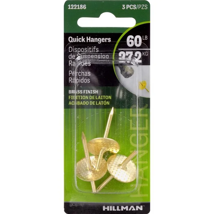 Hillman – 122186 – Brass-Plated Gold One Piece Quick Hanger 60 lb 3 pc