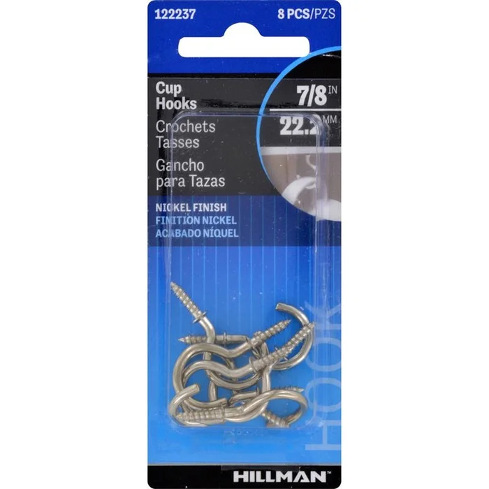 Hillman – 122237 – Small Metal 7/8 in. L Cup Hook 1 lb 8 pk
