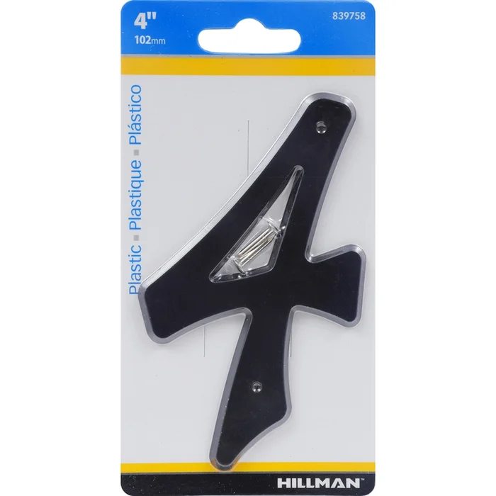 Hillman – 839758 – 4 in. Black Plastic Nail-On Number 4 1/pc.