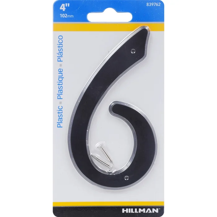 Hillman – 839762 – 4 in. Black Plastic Nail-On Number 6 1/pc.
