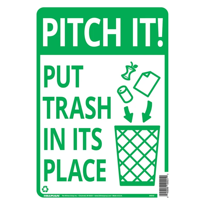 Hillman – 840152 – English White Garbage Sign 14 in. H X 10 in. W