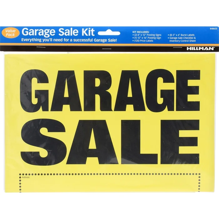 Hillman – 848623 – English Yellow Garage Sale Sign Kit 8 in. H x 12 in. W