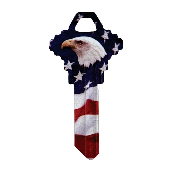 Hillman – 89909 – Wackey Flag & Eagle House/Office Universal Key Blank Single sided