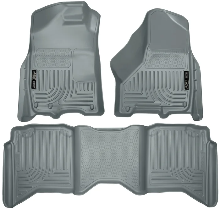 Husky Liners Front & 2nd Row Dodge Ram Crew Cab W/Dual Carpet Hooks (Footwell Coverage) WeatherBeater Gray – 99002