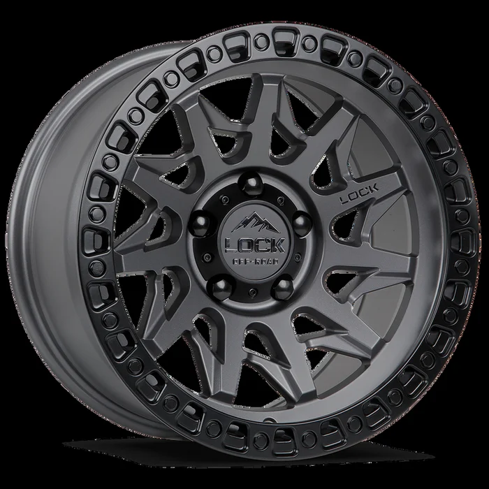 Lock Offroad Lunatic 17×9 5×127 +1et 71.5 Matte Gray w/ Matte Black Ring Wheel