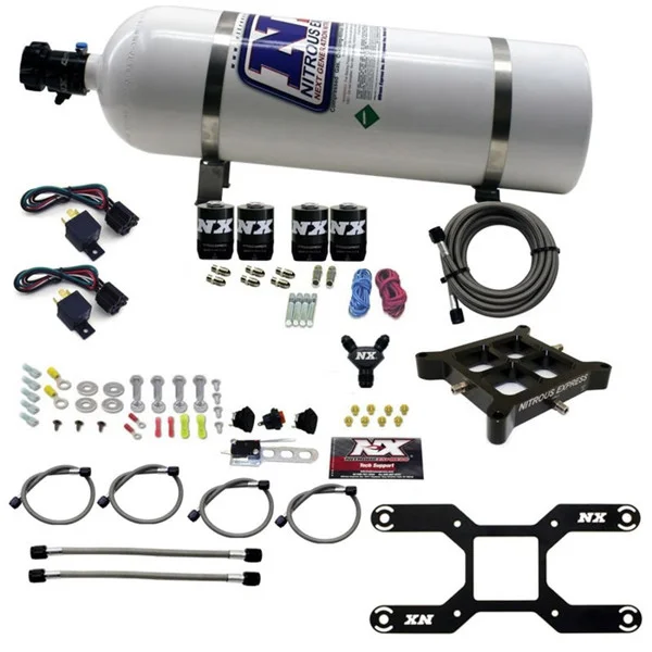 Nitrous Express 4150 Dual Stage Billet Crossbar Nitrous Kit (50-300 & 100-500HP) w/15lb Bottle – 66042-15
