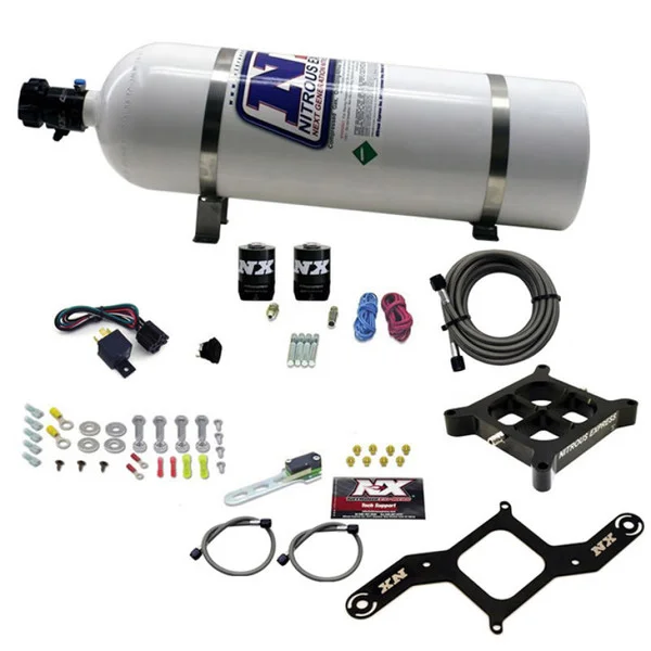 Nitrous Express 4150 Single Entry Crossbar Nitrous Plate Kit Pro-Power (100-500HP) w/15lb Bottle – 63540-15