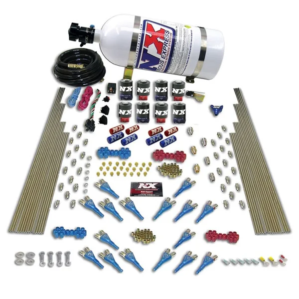 Nitrous Express Shark Dual Stage/Gas 16 Nozzles 8 Solenoids Nitrous Kit (200-1200HP) w/15lb Bottle – 90008-15